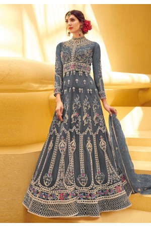 Gray net embroidered indo western lehenga choli  1646